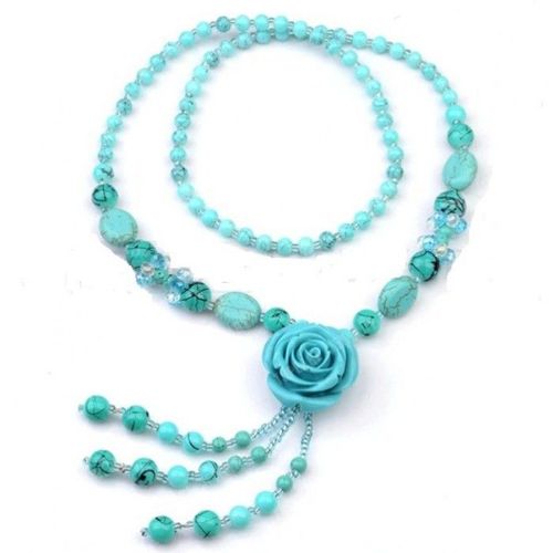 Collier Rose Turquoise Pin Up Rockavilly Style Retro Vintage