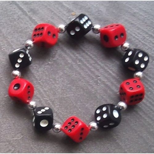 Bracelet Dé Noir Et Rouge Élastique Pin Up Rockabilly