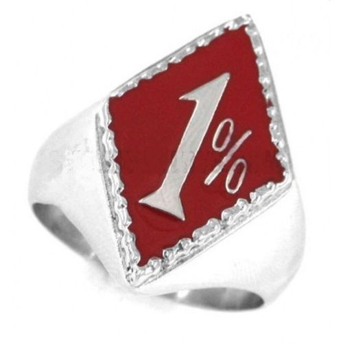 Chevaliere 1% Rouge 9us En Inox Bague Hells Angel Biker Homme