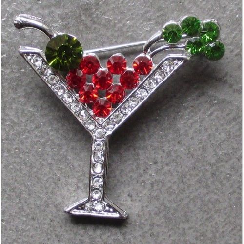 Broche Verre Martini Cocktail Pin Up Sexy Rock Roll Strass