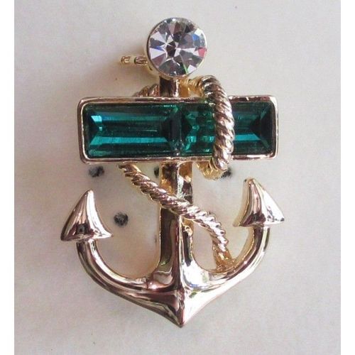 Broche Ancre Marine Verte Pinup Sexy Rock Roll Strass Sailor