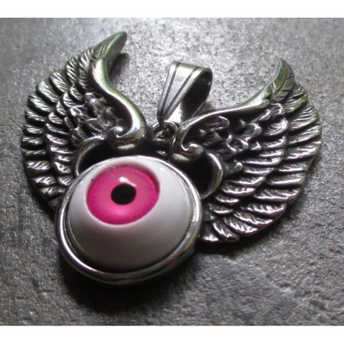 Pendentif Inox Oeil Volant Violet Homme Femme Rockab Punk