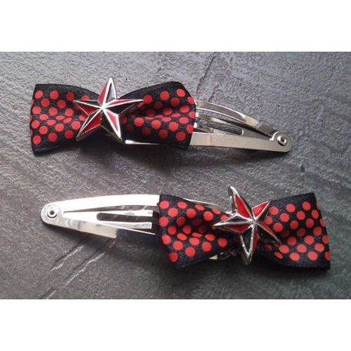 2 Pince Cheveux Étoile Noir Rouge Poids Pin Up Rockabilly