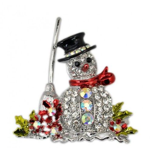 Broche Noel Bonhomme De Neige Et Balai Strass Femme Pin Up