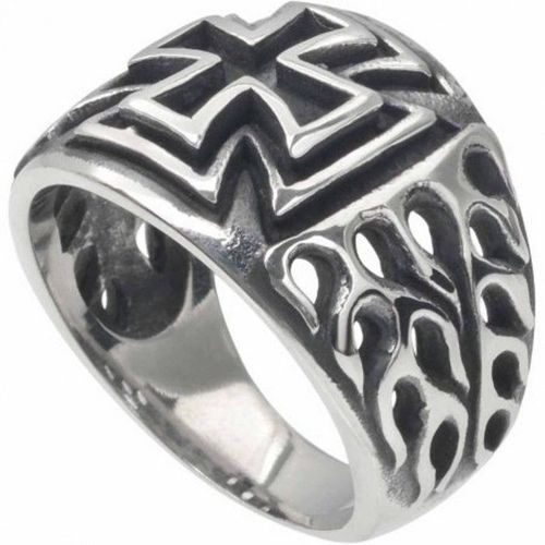 Bague Grosse Croix Malte Flamme 9us Inox Chevaliere Homme