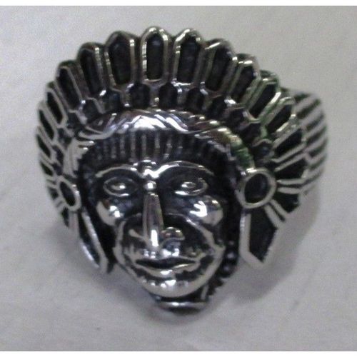 Chevaliere Tete Chef D'indien Avec Plume 12us Inox Bague Homme
