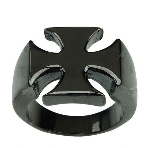 Chevaliere Croix De Malte Noir 10us Bague Inox Biker Chopper