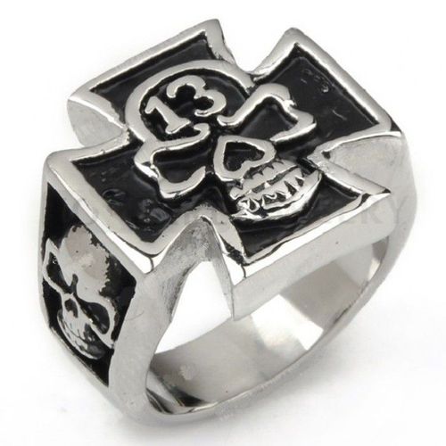 Bague Croix De Malte Et Crane Incrusté 13 11us Chevaliere Homme