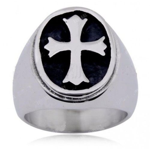 Bague Croix Templier Sur Fond Noir 12us Chevaliere Homme Femme
