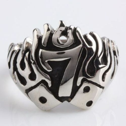 Bague Dé 7 À Flammes 11us ( Chance) Chevaliere Homme Rockabilly