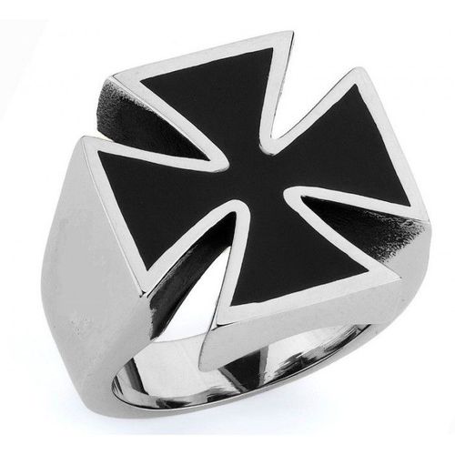 Bague Croix Malte Noir 11us En Inox Chevaliere Homme Biker Chrome