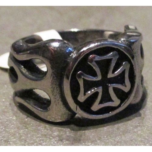 Bague Petite Croix Malte Flamme 12us Inox Chevaliere Homme