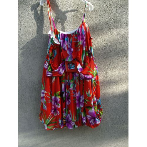 Robe Lpc Girl Rouge Fleuri 14 Ans
