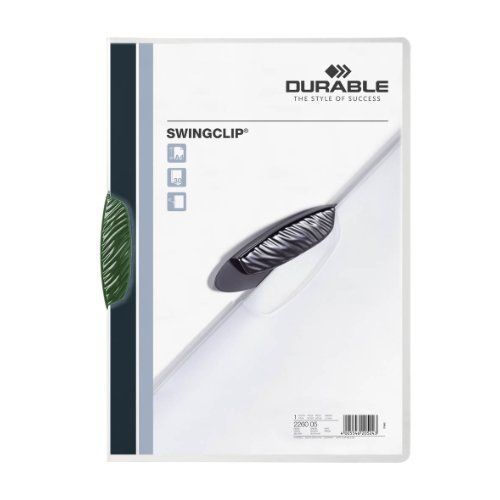 Durable 226005 Swingclip Chemise De Présentation Transparente A4 30 Feuilles Clip Pivotant Vert Lot De 25