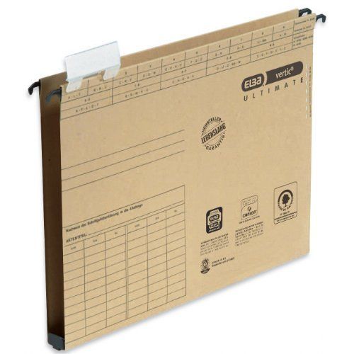 Elba 85452 Vertic Ultimate Lot De 25 Dossiers Suspendus Avec Ouverture Sur Le Cà¿Té Et Base En Plastique Pour 180 Feuilles Brun Naturel Format A4