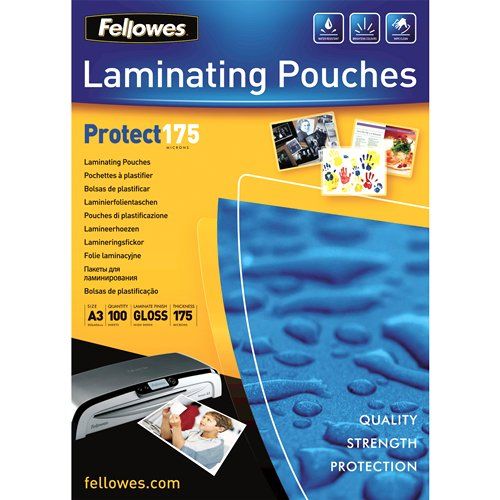 Fellowes 5308803 Protect 175 Microns A3 Pochettes De Plastification Brillantes - Pack De 100 Transparent