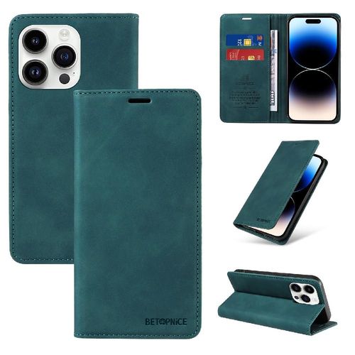 Étui Pour Iphone 15 Pro Max Cuir Pu Magnétique Portefeuille Folio Protecteur - Vert
