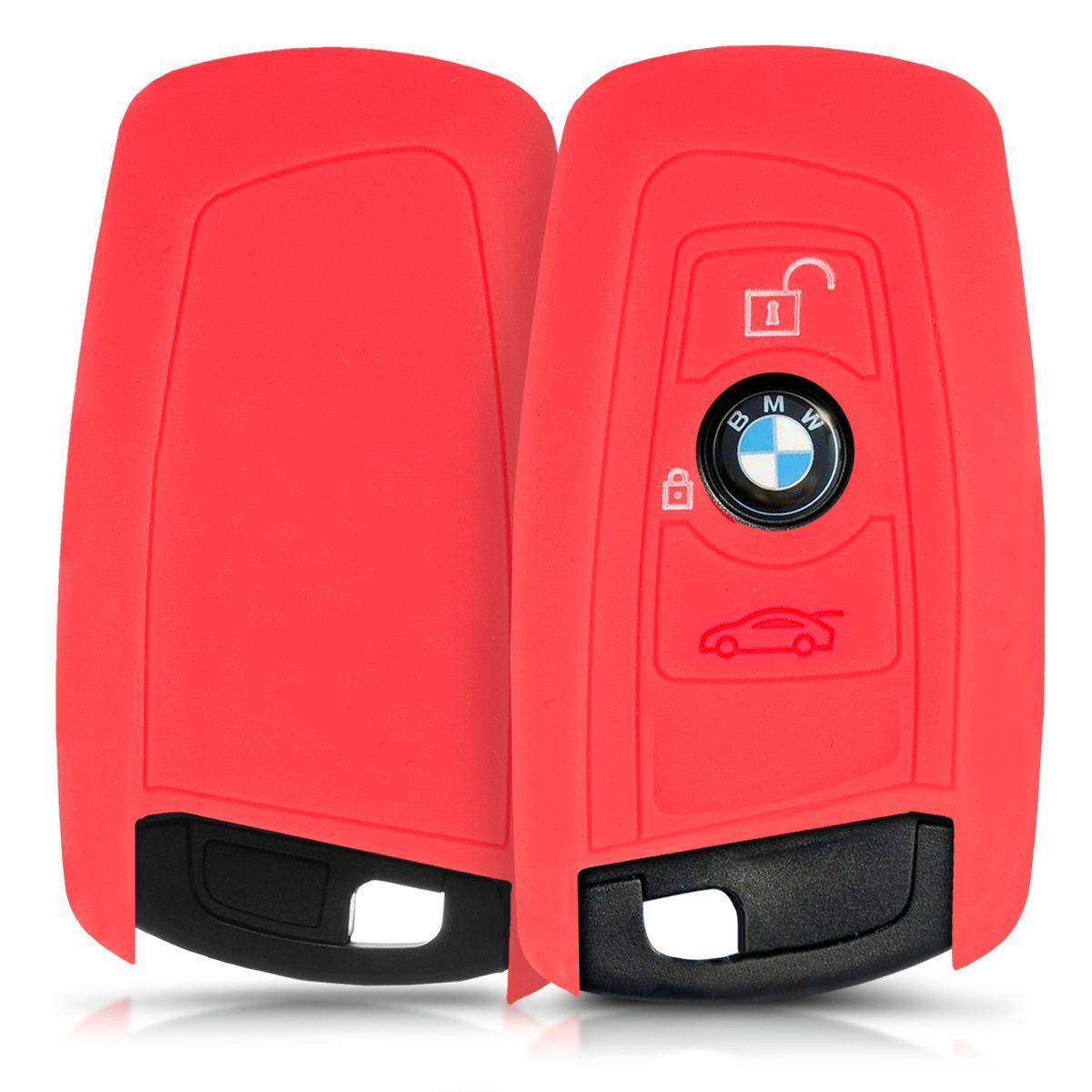kwmobile Accessoire Clé de Voiture Compatible avec BMW (Keyless Go  uniquement) 3-Bouton - Coque de Protection Souple en Silicone - rouge