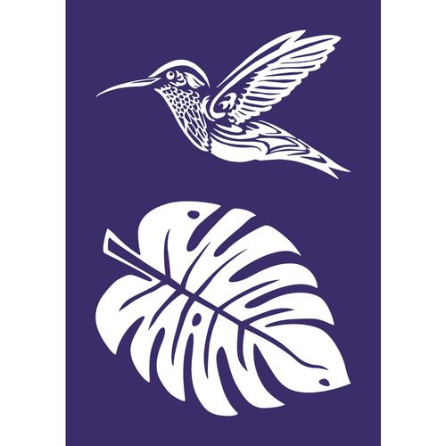 Pochoir Autocollant Spécial Textile A4 Colibri + Spatule - Rayher