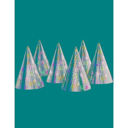 6 Chapeaux De Fête Holographiques Étoiles Taille Unique