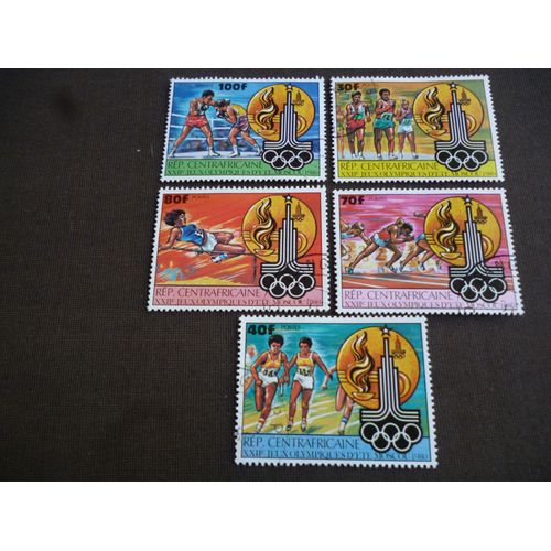 Lot De 5 Timbres Centrafrique :Jo De Moscou 1980.