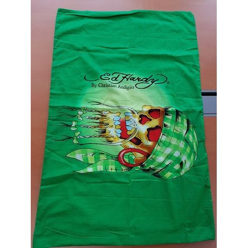 Ed Hardy By Christian Audigier - Grande Housse De Coussin Ou Oreiller Vert Pomme Motif Skull Tête De Mort