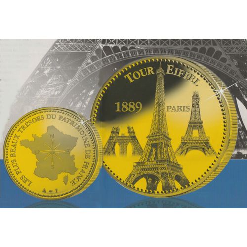 Medaille Commémorative Dorée A L'or Fin 24 Carats Tour Eiffel 