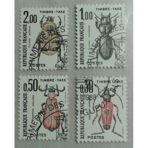 Lot 4 Timbres-Taxe France 1982-83 Yvert Et Tellier N°105, 106, 107 Et 109 Gomme Intacte Oblitérés Imprimerie Des Timbres Postes Périgueux