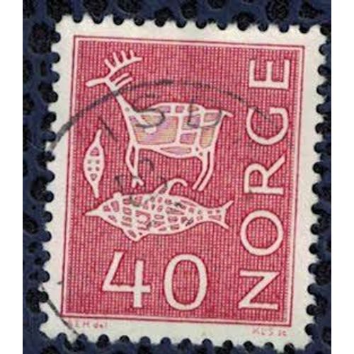 Norvège 1967 Oblitéré Used Animaux Stylisés Art Rupestre Rouge Lilas