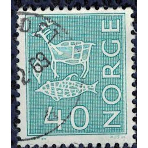 Norvège 1968 Oblitéré Used Animaux Stylisés Art Rupestre Bleu Vert