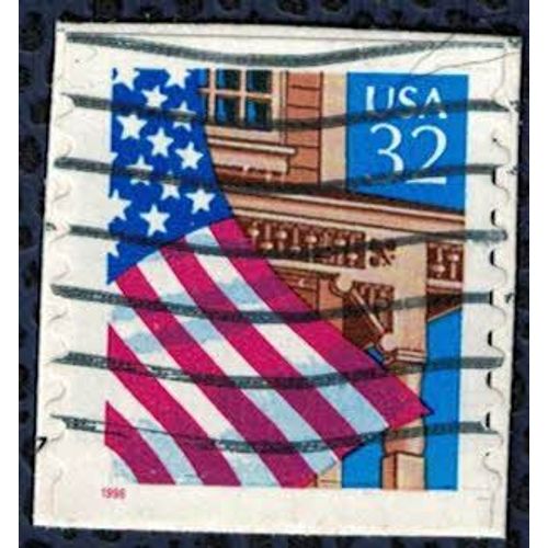 Etats Unis 1997 Oblitéré Used Drapeau Devant Le Porche Sur Fragment Su