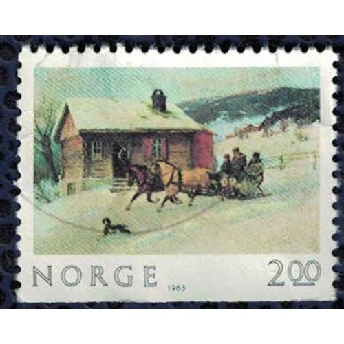 Norvège 1983 Oblitéré Used Traîneau Tiré Par Des Chevaux Sur La Neige Peinture Axel Ender