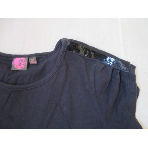 Tee-Shirt / Tunique Noire " Épaules Strassées " 12 Ans