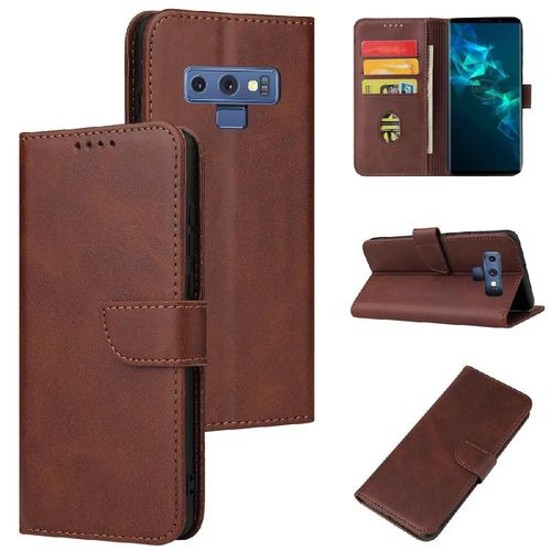 Étui Pour Samsung Galaxy Note8 Insertion De Carte Fibre De Carbone Magnétique Avec Porte-Cartes Kickstand Coque En Cuir Folio Flip Protection Complète - Le Brun