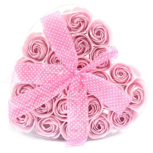 Lot De 24 Roses De Savon Boite Coeur - Rose 