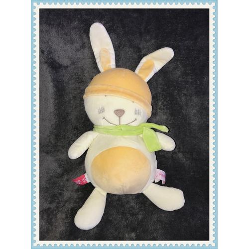 Premaman Lapin Beige Rond Bonnet Jaune Écharpe Verte 45cms