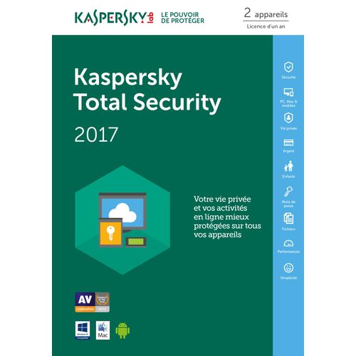 Kaspersky Total Security 2017 2 Postes / 1 An / Version Dématérialisée