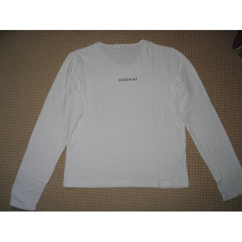 T-Shirt (Col V) Kookaï ,  Blanc , Manches Longues, Taille 38/40