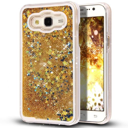 Coque Case Liquide Samsung Galaxy J5 2016 Or Gold Pailettes Etoiles Diamant