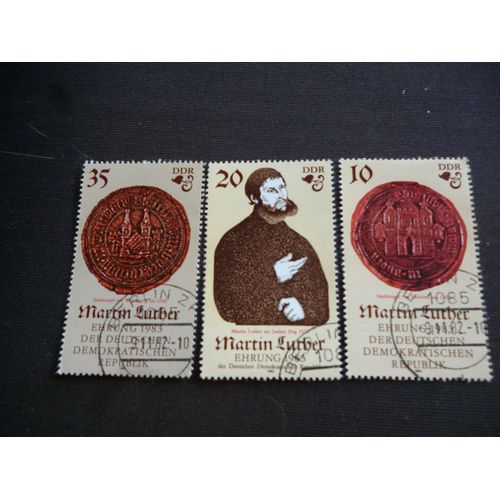 Lot De 3 Timbres Allemagne De L'est 1983:Hommage À Martin Luther.