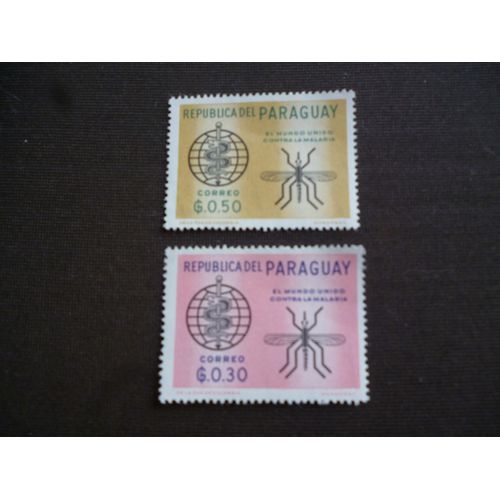 Lot De Deux Timbres Paraguay :Le Monde Contre La Malaria.