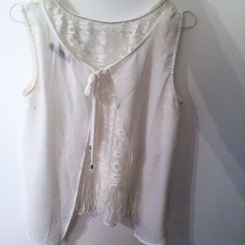 Top Débardeur Dos Dentelle Et Franges Blanc