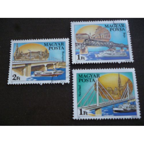 Lot De 3 Timbres Hongrie 1985:Pont De Budapest,Pont De Novisad,Pont De Baja.