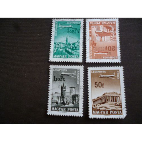 Lot De 4 Timbres Hongrie :Copenhague,Francfort Helsinki Et Athènes.