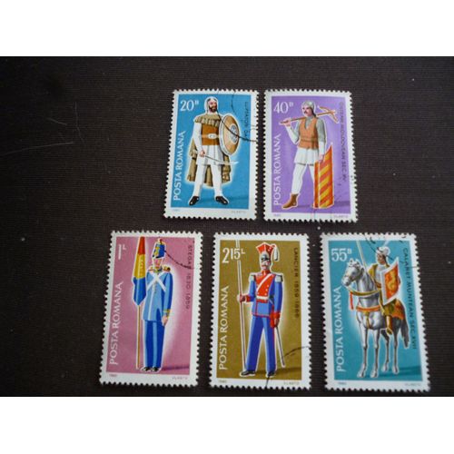 Lot De 5 Timbres Roumanie 1980:Soldats.
