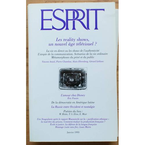 Esprit Numéro 1 De Janvier 1993 - Les Reality Shows, Un Nouvel Âge Télévisuel ?