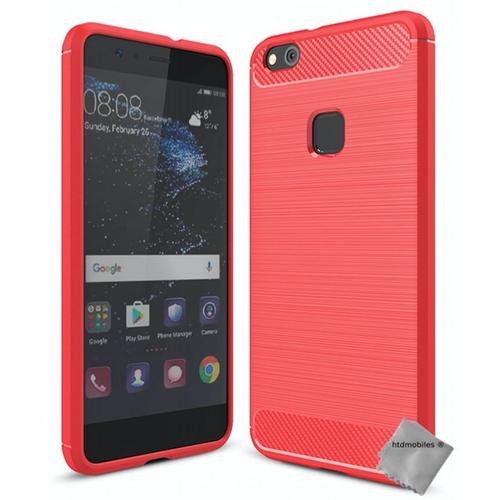 Housse Etui Coque Silicone Gel Carbone Pour Huawei P10 Lite + Verre Trempe - Rouge