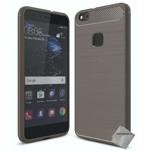 Housse Etui Coque Silicone Gel Carbone Pour Huawei P10 Lite + Verre Trempe - Gris