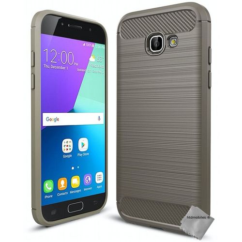 Housse Etui Coque Silicone Gel Carbone Pour Samsung Galaxy A3 (2017) + Film Ecran - Gris