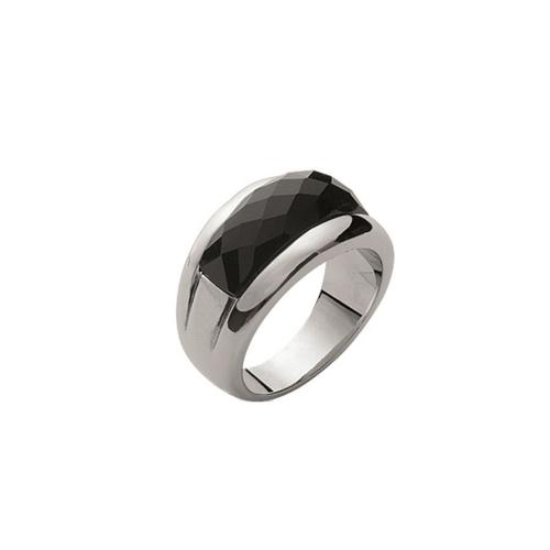 Bague Acier Inoxydable Pierre Céramique Noire Biseauté